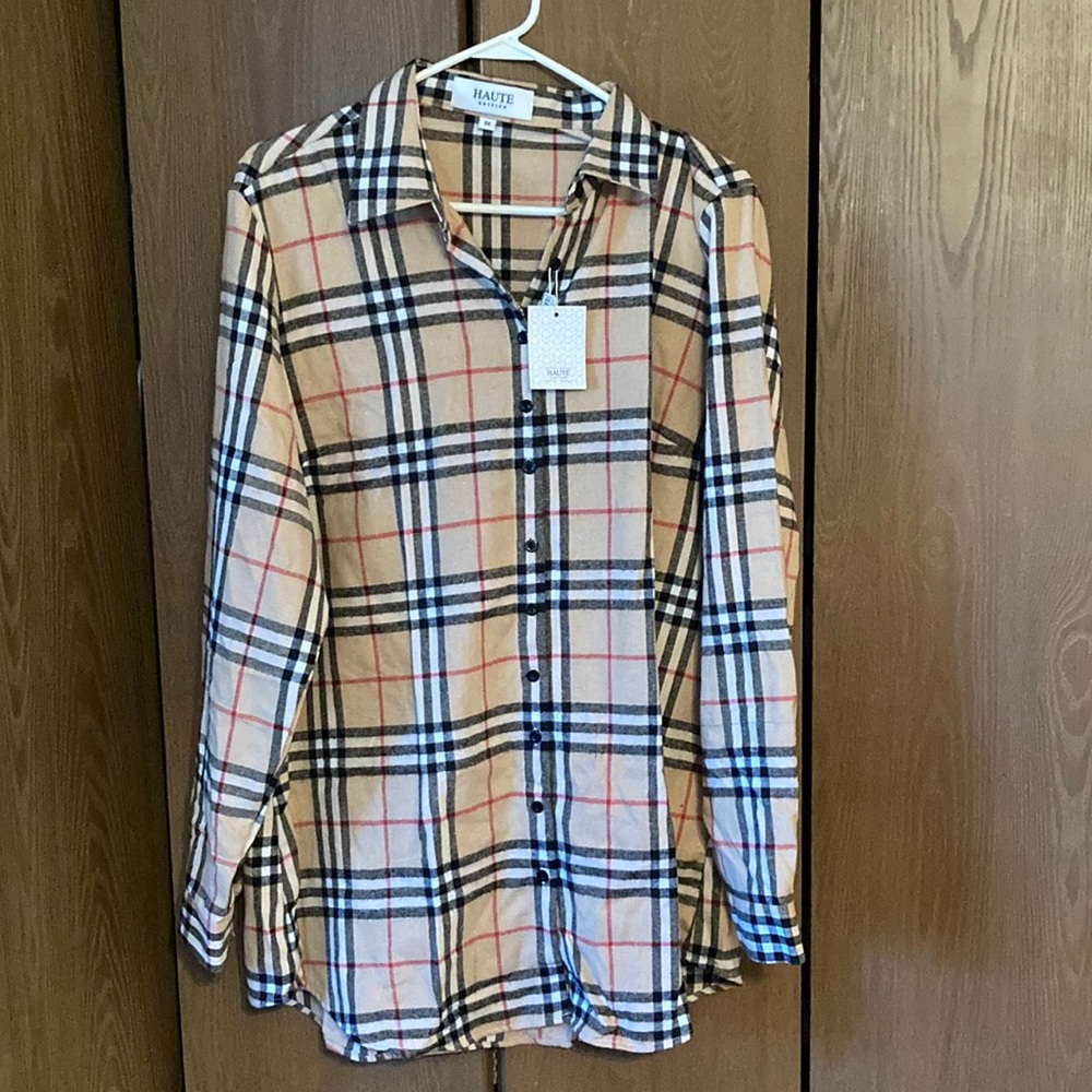 Long button-down flannel tunic